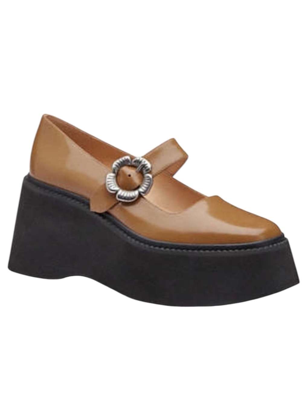 Coach Tea Rose Platform Mary Jane Heel Women's Size 6 in Honey Brown Leather